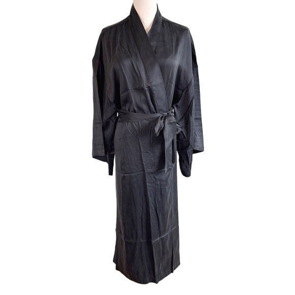 Eberjey Other - NEW Eberjey 100% Silk Inez Long Robe Black Size L Wrap Belted Kimono Consign